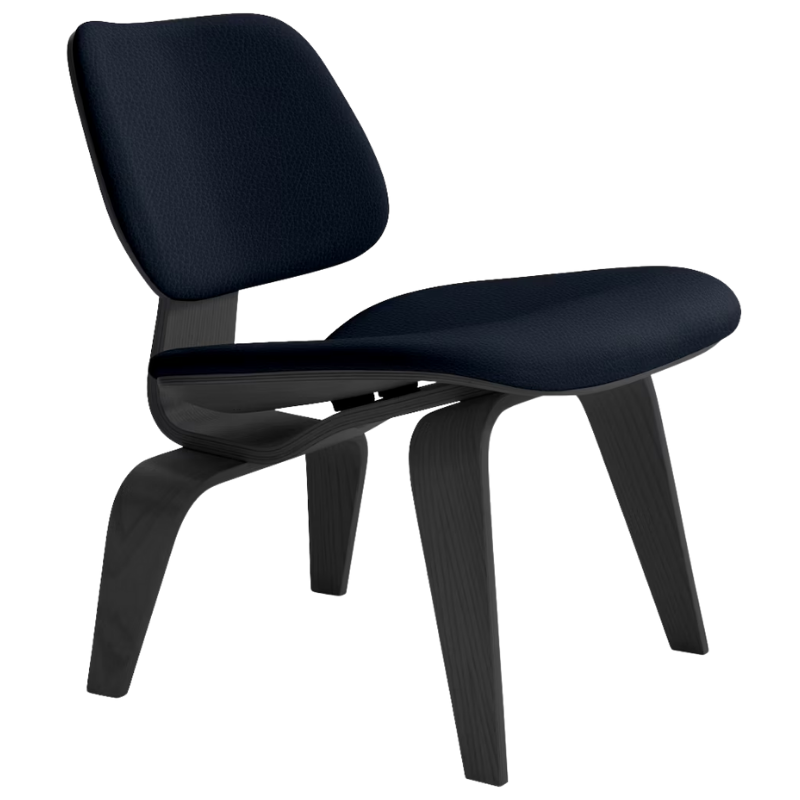 The Upholstered Ebony Eames Molded Plywood Lounge Chair Wood Base from Herman Miller with raise leather oasis upholstery.