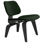 The Upholstered Ebony Eames Molded Plywood Lounge Chair Wood Base from Herman Miller with raise leather verde upholstery.