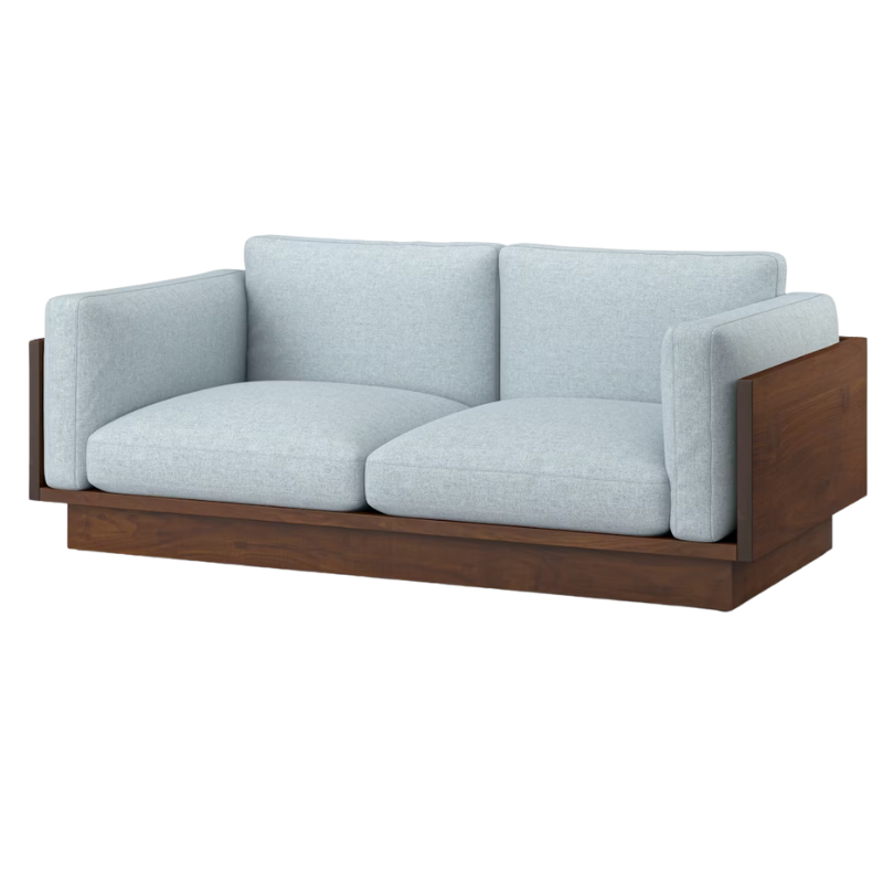 The Tudor Walnut Pawson Drift 80" Sofa from Herman Miller with luce brine upholstery.
