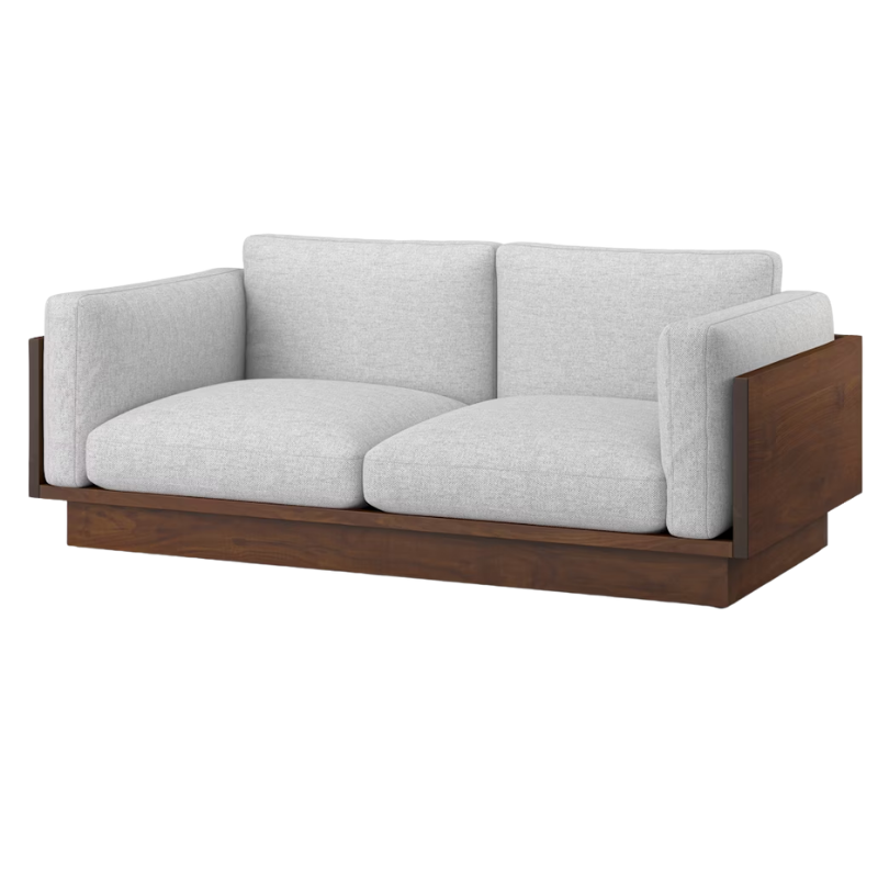 The Tudor Walnut Pawson Drift 80" Sofa from Herman Miller with luce relic upholstery.