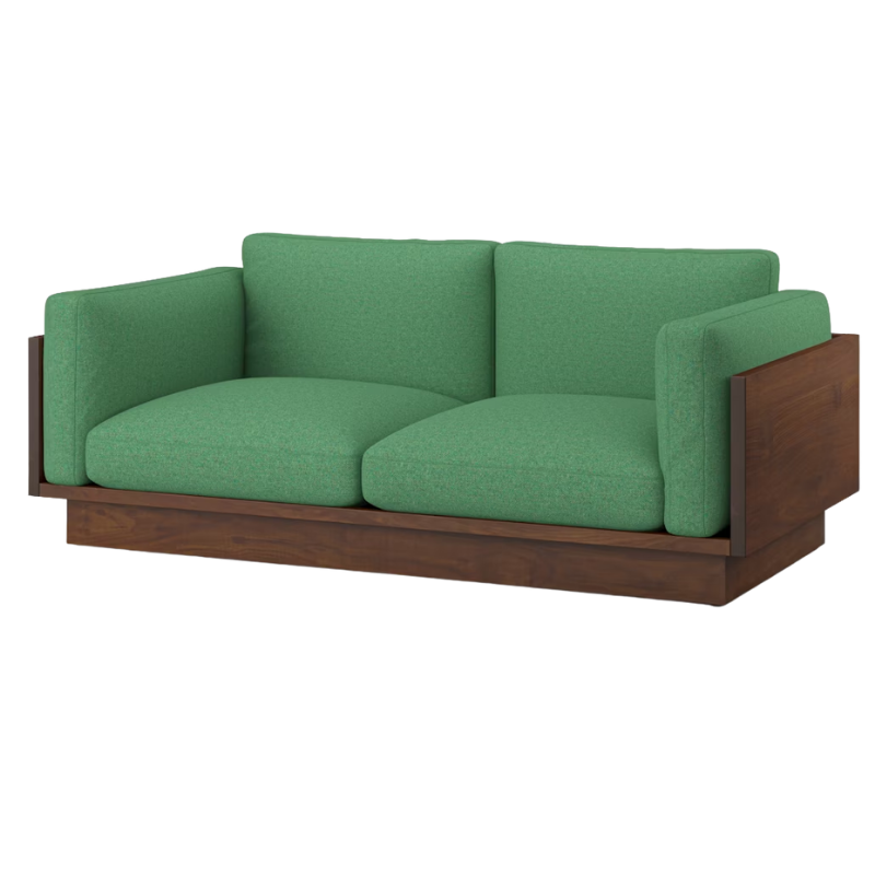 The Tudor Walnut Pawson Drift 80" Sofa from Herman Miller with luce virescent upholstery.