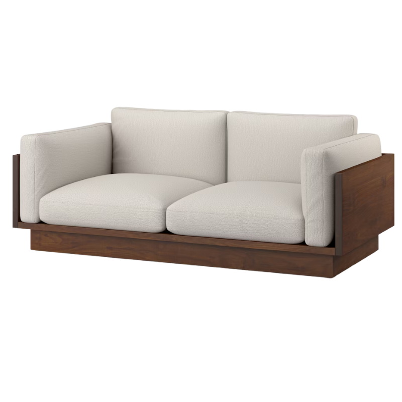 The Tudor Walnut Pawson Drift 80" Sofa from Herman Miller with mode shell upholstery.