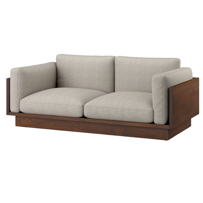 The Tudor Walnut Pawson Drift 80" Sofa from Herman Miller with mode sycamore upholstery.