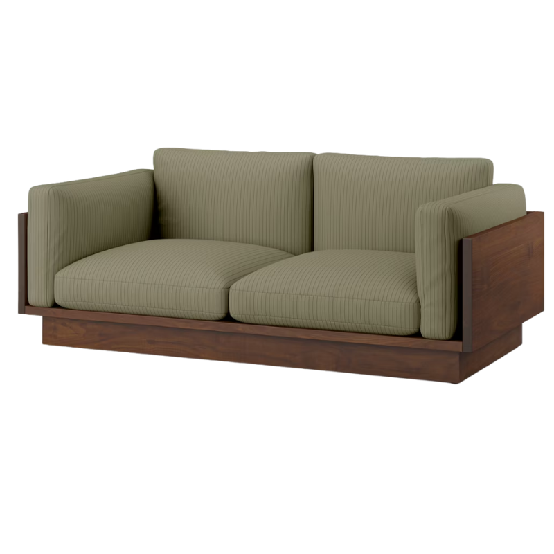 The Tudor Walnut Pawson Drift 80" Sofa from Herman Miller with passage echo upholstery.