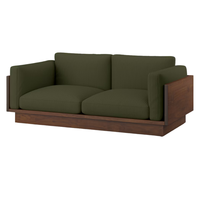 The Tudor Walnut Pawson Drift 80" Sofa from Herman Miller with passage lacinato upholstery.