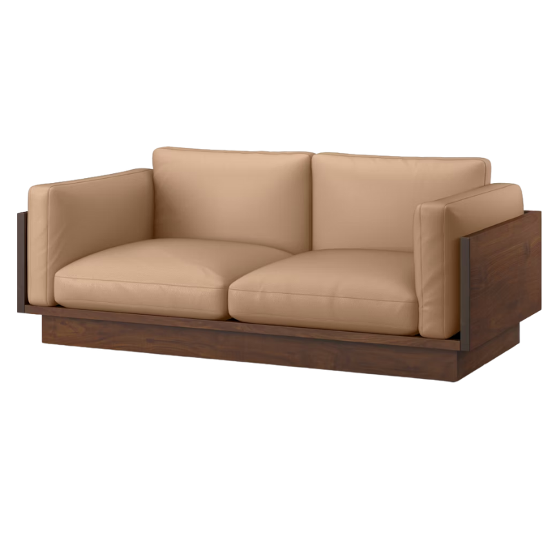 The Tudor Walnut Pawson Drift 80" Sofa from Herman Miller with prone leather balsa upholstery.