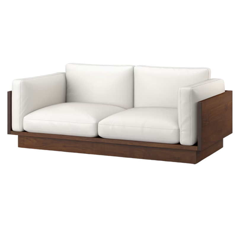 The Tudor Walnut Pawson Drift 80" Sofa from Herman Miller with prone leather lotus upholstery.