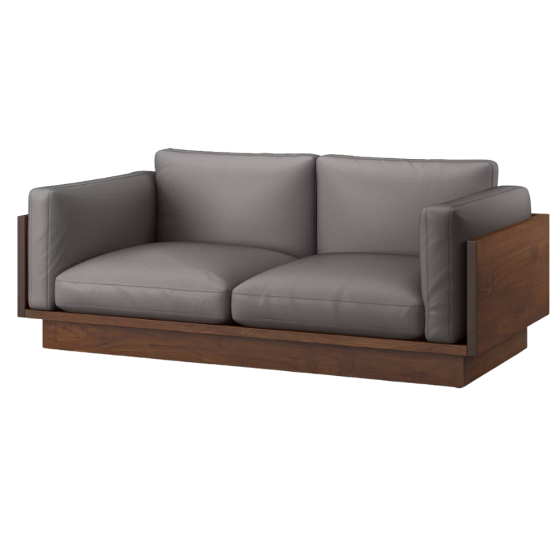 The Tudor Walnut Pawson Drift 80" Sofa from Herman Miller with prone leather script upholstery.