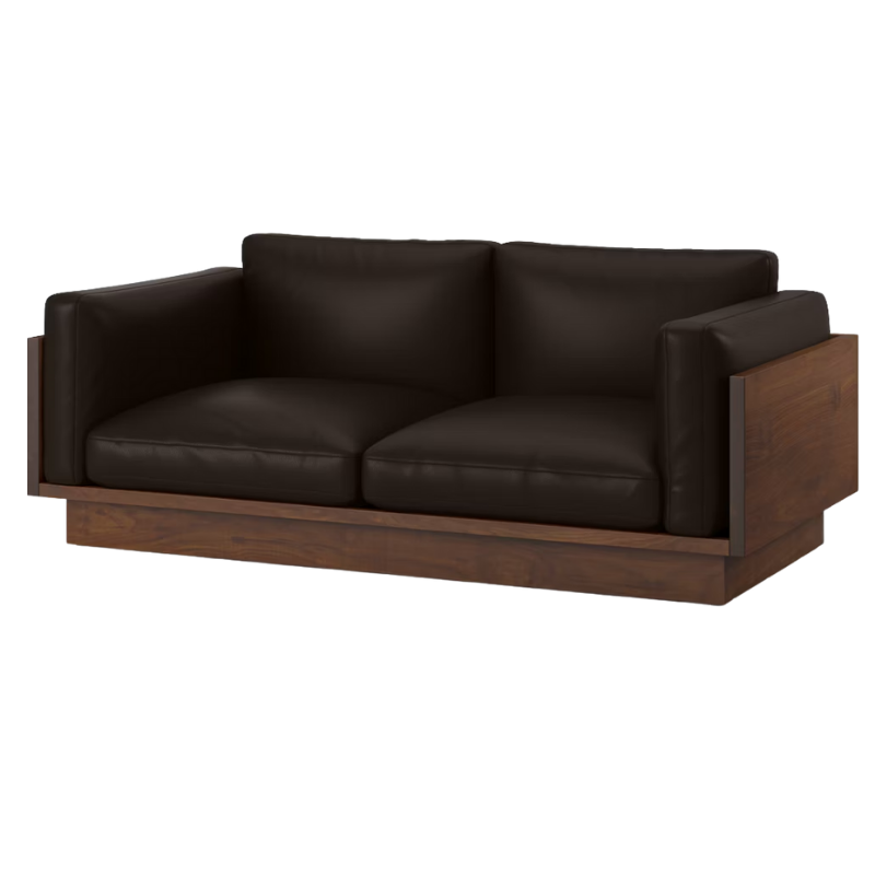 The Tudor Walnut Pawson Drift 80" Sofa from Herman Miller with raise leather bruno upholstery.