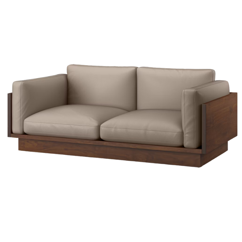 The Tudor Walnut Pawson Drift 80" Sofa from Herman Miller with raise leather gesso upholstery.