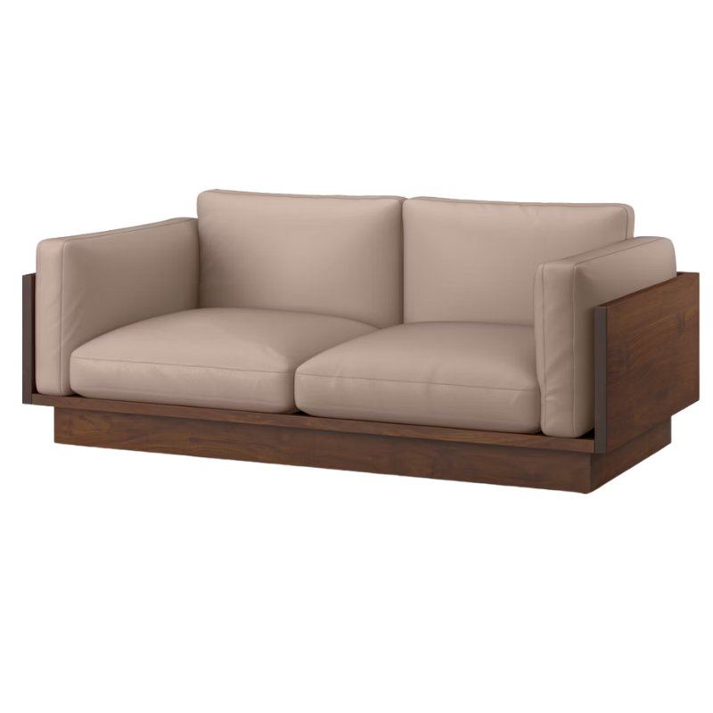 The Tudor Walnut Pawson Drift 80" Sofa from Herman Miller with raise leather gray upholstery.