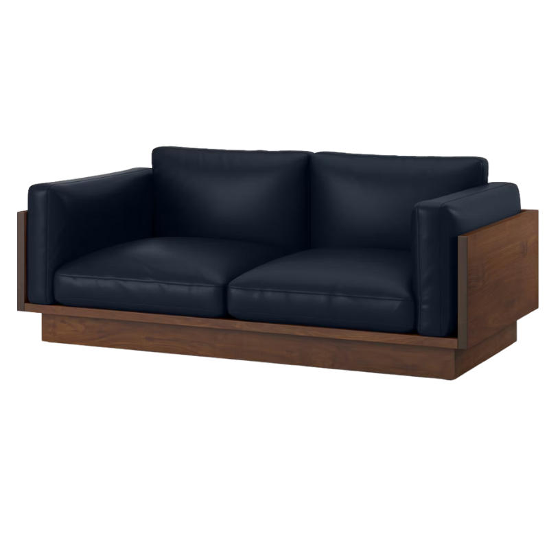 The Tudor Walnut Pawson Drift 80" Sofa from Herman Miller with raise leather oasis upholstery.
