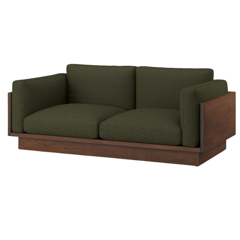 The Tudor Walnut Pawson Drift 80" Sofa from Herman Miller with rowan arboretum upholstery.