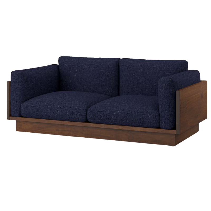 The Tudor Walnut Pawson Drift 80" Sofa from Herman Miller with rowan puzzle upholstery.