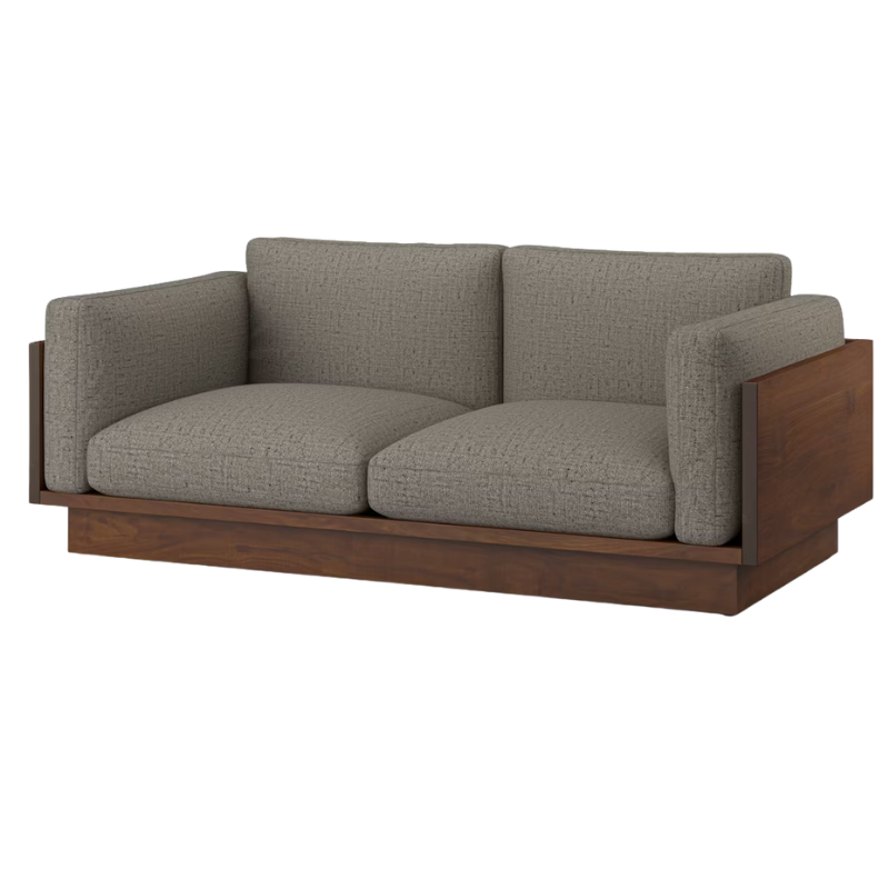 The Tudor Walnut Pawson Drift 80" Sofa from Herman Miller with rowan rabbit upholstery.