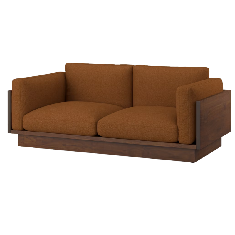 The Tudor Walnut Pawson Drift 80" Sofa from Herman Miller with tempo velvet flaxseed upholstery.