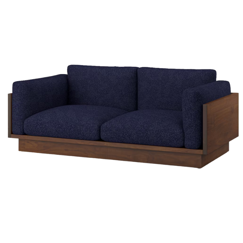 The Tudor Walnut Pawson Drift 80" Sofa from Herman Miller with whim navy upholstery.