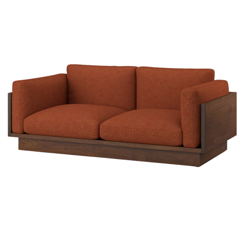 The Tudor Walnut Pawson Drift 80" Sofa from Herman Miller with whim terra cotta upholstery.
