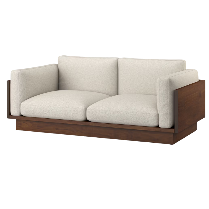 The Tudor Walnut Pawson Drift 80" Sofa from Herman Miller with whim warm white upholstery.