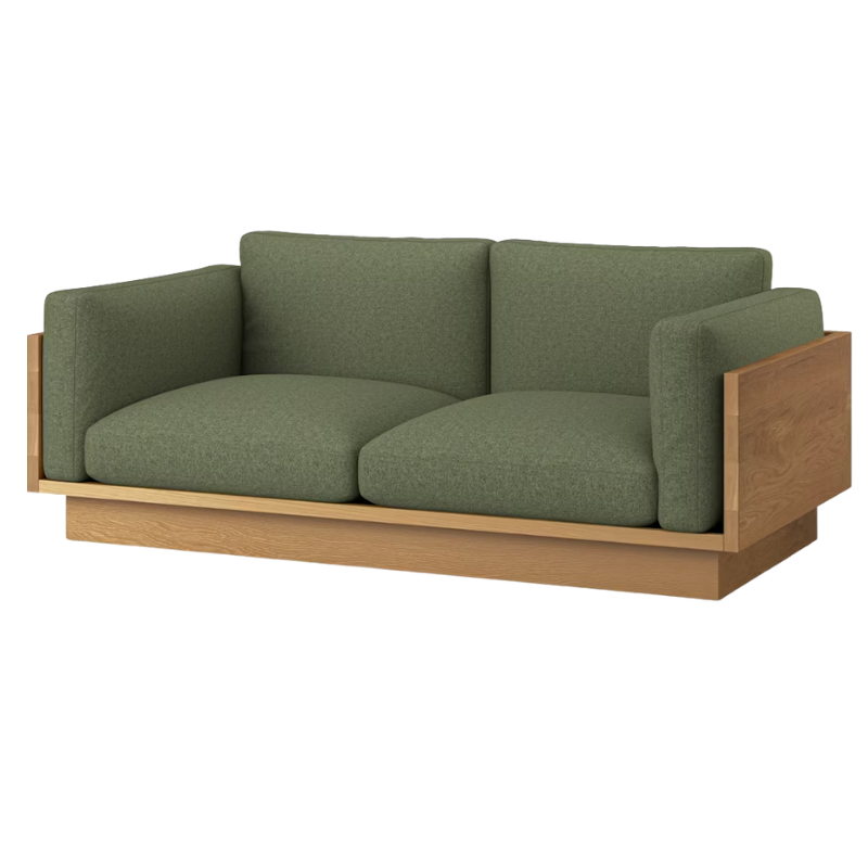 The White Oak Pawson Drift 80" Sofa from Herman Miller with beck woodlet upholstery.