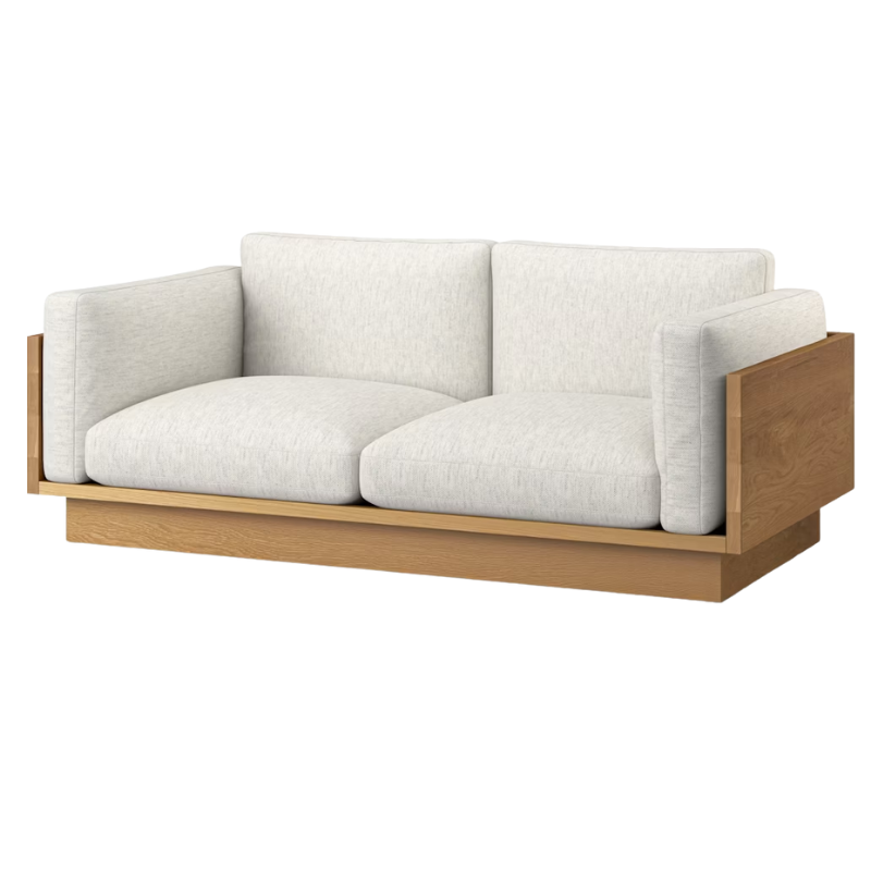 The White Oak Pawson Drift 80" Sofa from Herman Miller with luce brioche upholstery.