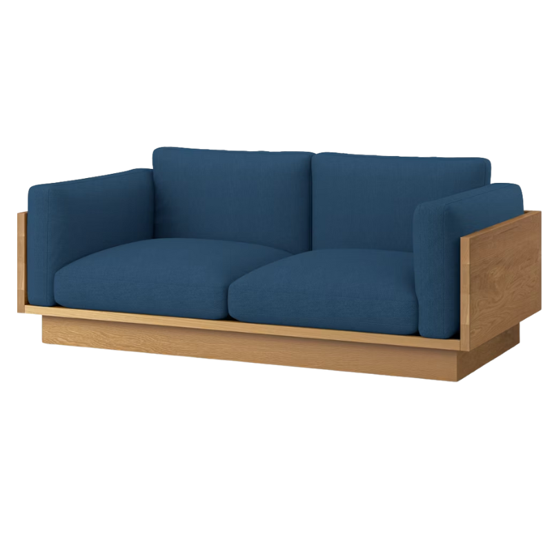 The White Oak Pawson Drift 80" Sofa from Herman Miller with mode denim upholstery.