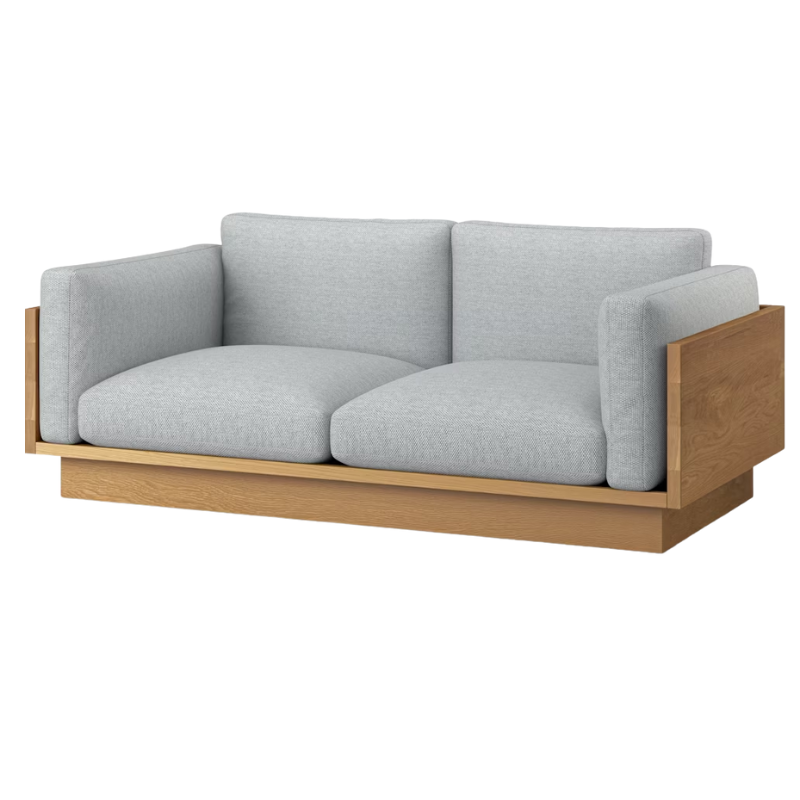 The White Oak Pawson Drift 80" Sofa from Herman Miller with mode surf upholstery.