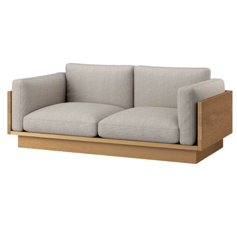The White Oak Pawson Drift 80" Sofa from Herman Miller with mode sycamore upholstery.