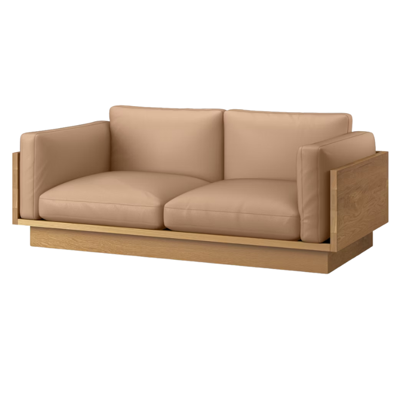 The White Oak Pawson Drift 80" Sofa from Herman Miller with prone leather balsa upholstery.