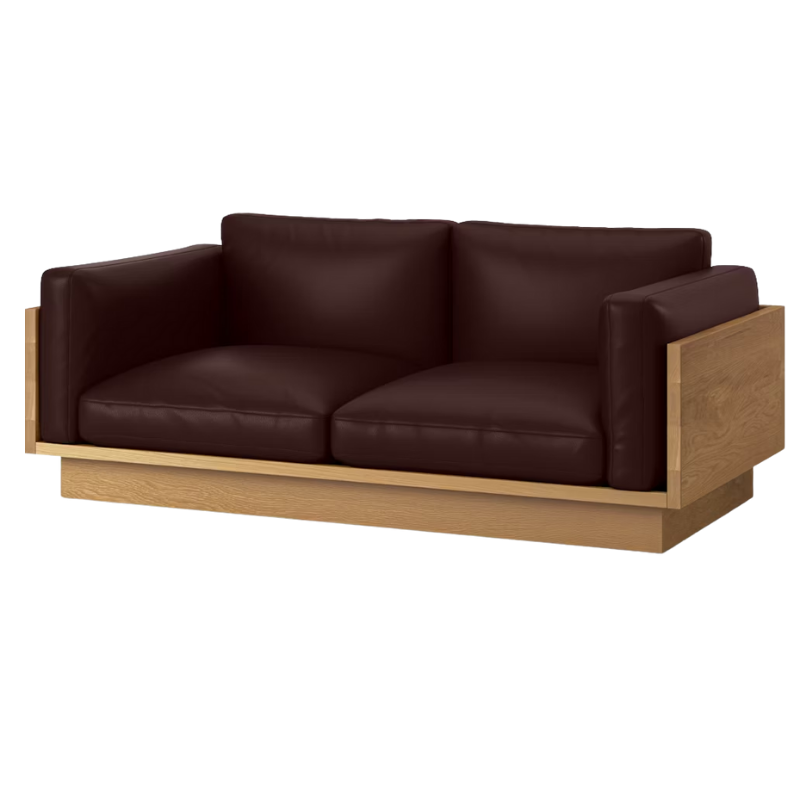 The White Oak Pawson Drift 80" Sofa from Herman Miller with raise leather centurion upholstery.