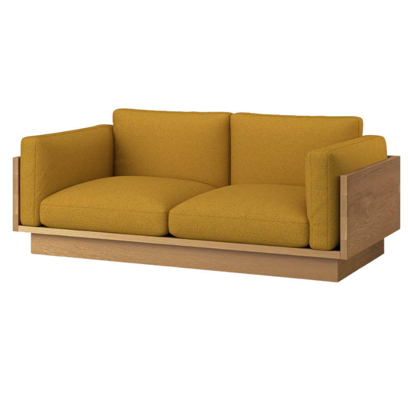 The White Oak Pawson Drift 80" Sofa from Herman Miller with whim mustard seed upholstery.