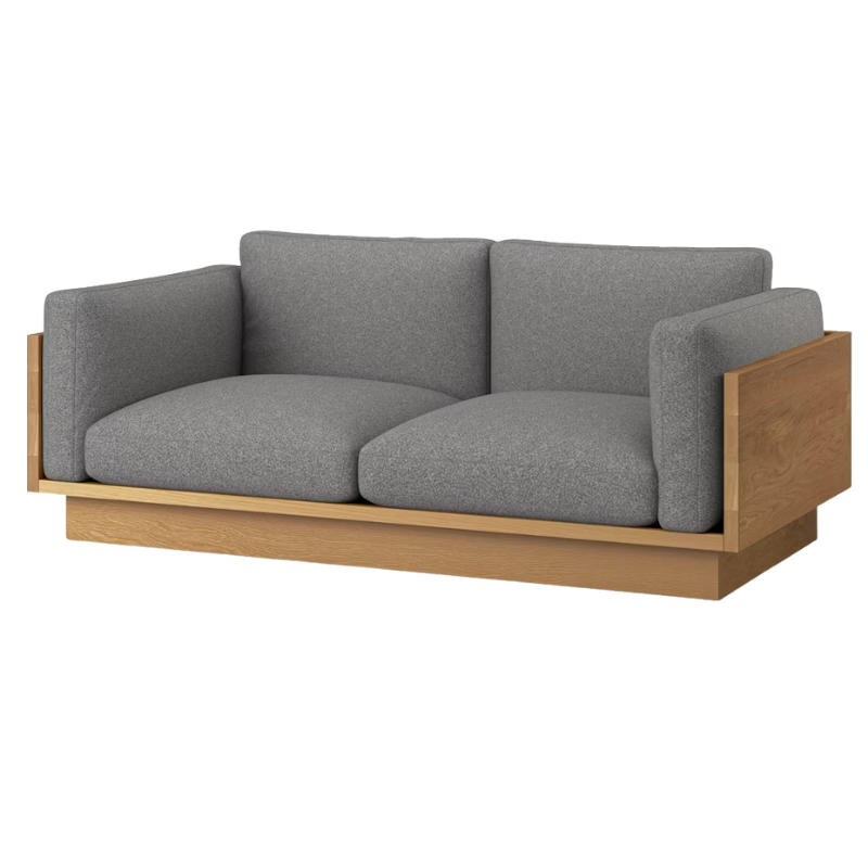 The White Oak Pawson Drift 80" Sofa from Herman Miller with whim pewter upholstery.