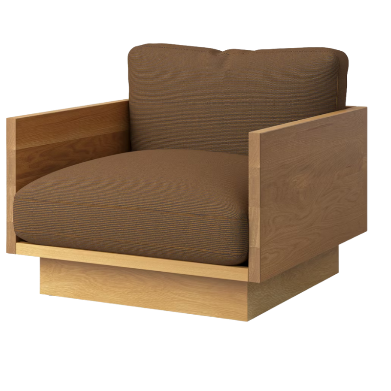 The White Oak Pawson Drift Lounge Chair from Herman Miller with isa surround upholstery.
