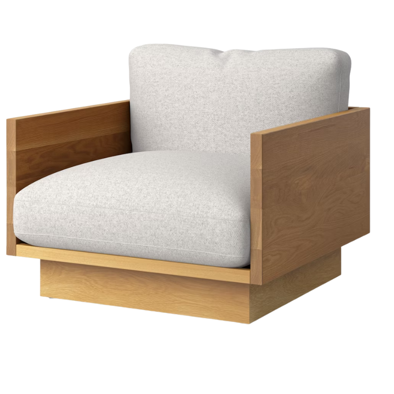 The White Oak Pawson Drift Lounge Chair from Herman Miller with luce blanched upholstery.