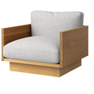 The White Oak Pawson Drift Lounge Chair from Herman Miller with luce relic upholstery.
