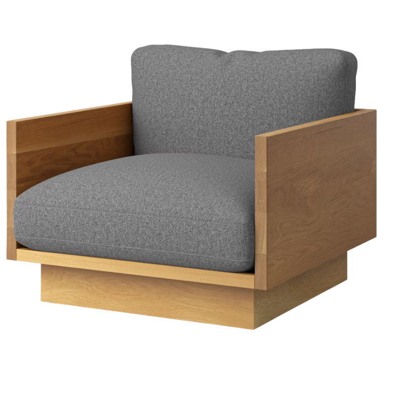 The White Oak Pawson Drift Lounge Chair from Herman Miller with luce scoria upholstery.