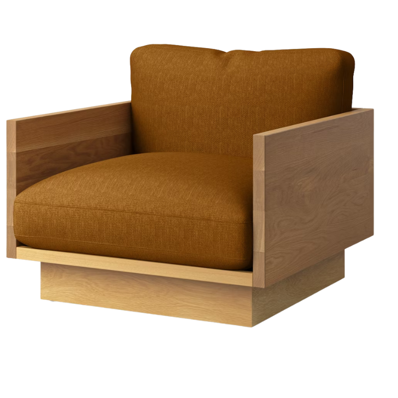 The White Oak Pawson Drift Lounge Chair from Herman Miller with mode nutmeg upholstery.