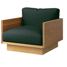 The White Oak Pawson Drift Lounge Chair from Herman Miller with mode outdoors upholstery.