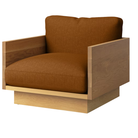 The White Oak Pawson Drift Lounge Chair from Herman Miller with mode rust upholstery.