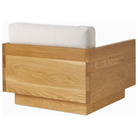 The White Oak Pawson Drift Lounge Chair from Herman Miller with mode shell upholstery from behind.