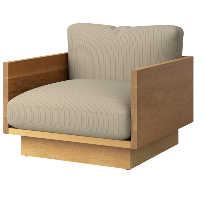 The White Oak Pawson Drift Lounge Chair from Herman Miller with passage bentonite upholstery.