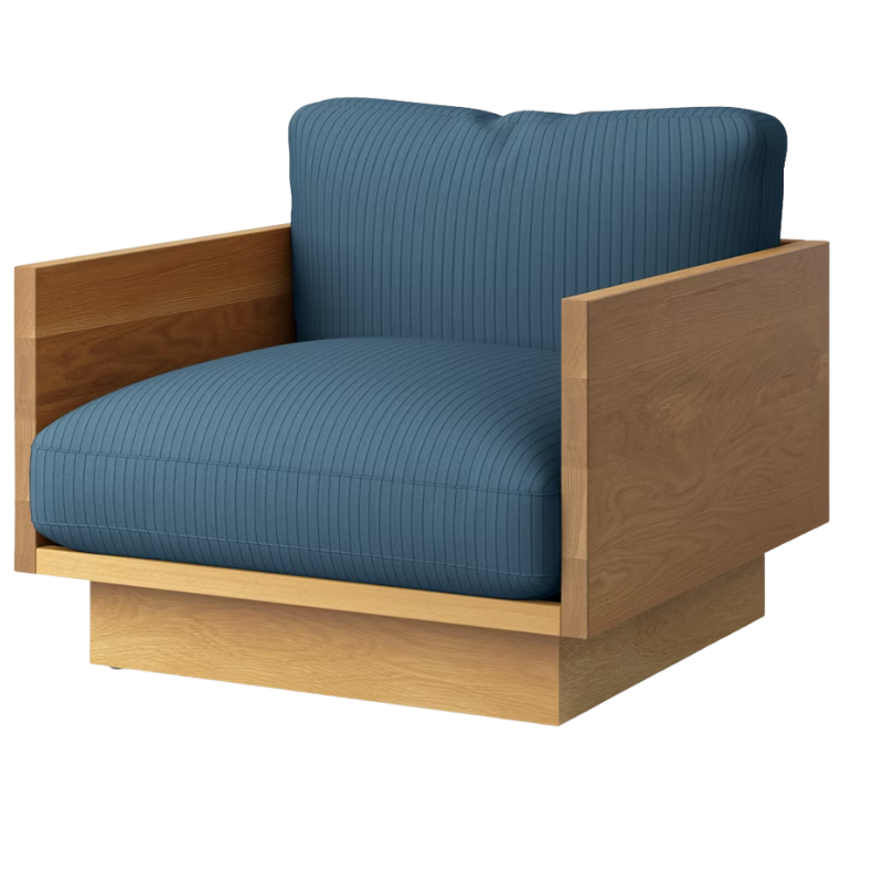 The White Oak Pawson Drift Lounge Chair from Herman Miller with passage mirage upholstery.