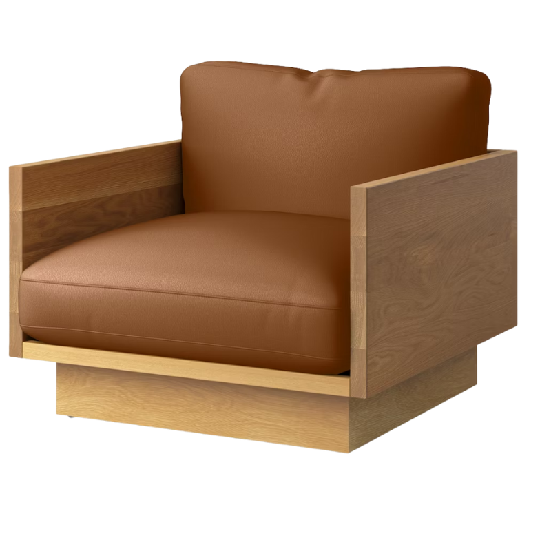 The White Oak Pawson Drift Lounge Chair from Herman Miller with prone leather bricolage upholstery.