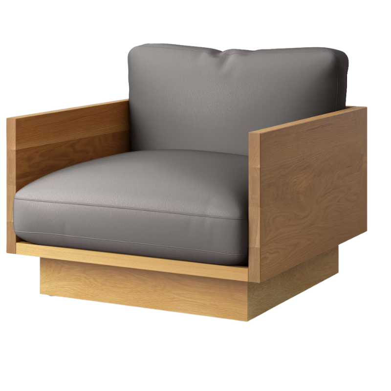 The White Oak Pawson Drift Lounge Chair from Herman Miller with raise leather dovetail upholstery.