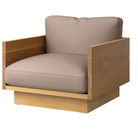 The White Oak Pawson Drift Lounge Chair from Herman Miller with raise leather gray upholstery.