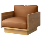 The White Oak Pawson Drift Lounge Chair from Herman Miller with raise leather sand upholstery.