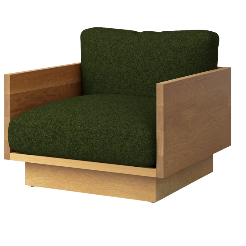 The White Oak Pawson Drift Lounge Chair from Herman Miller with whim fir upholstery.