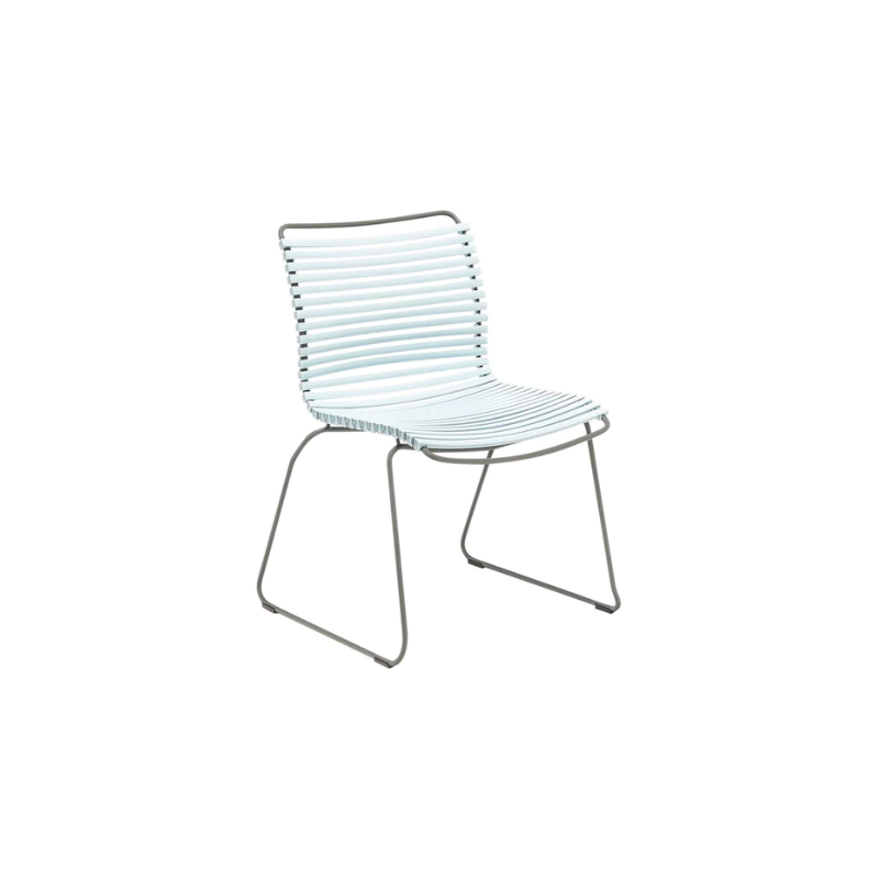 The dusty blue Click Outdoor Dining Chair No Armrest by Houe.