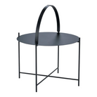 The Edge Outdoor Tray Coffee Table by Houe with a round tray top converts into a handle.