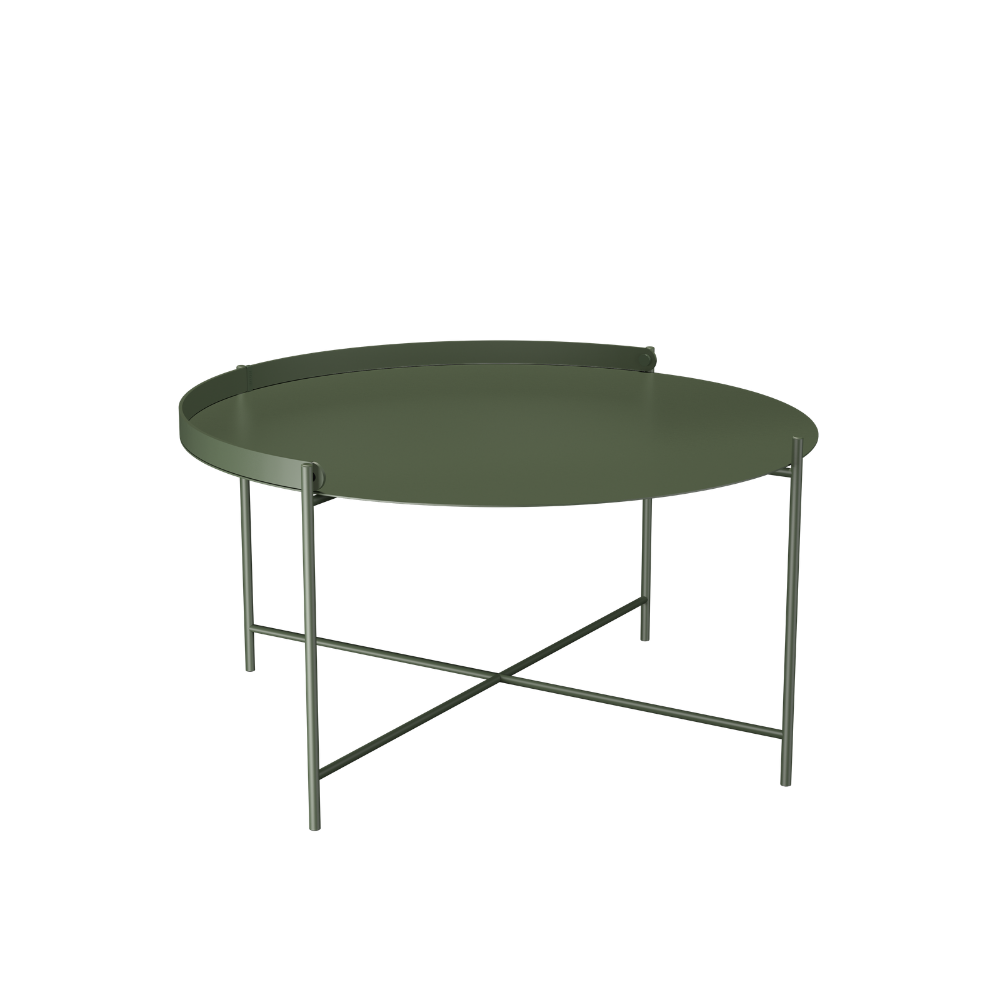 The large olive green Edge Outdoor Tray Coffee Table by Houe.